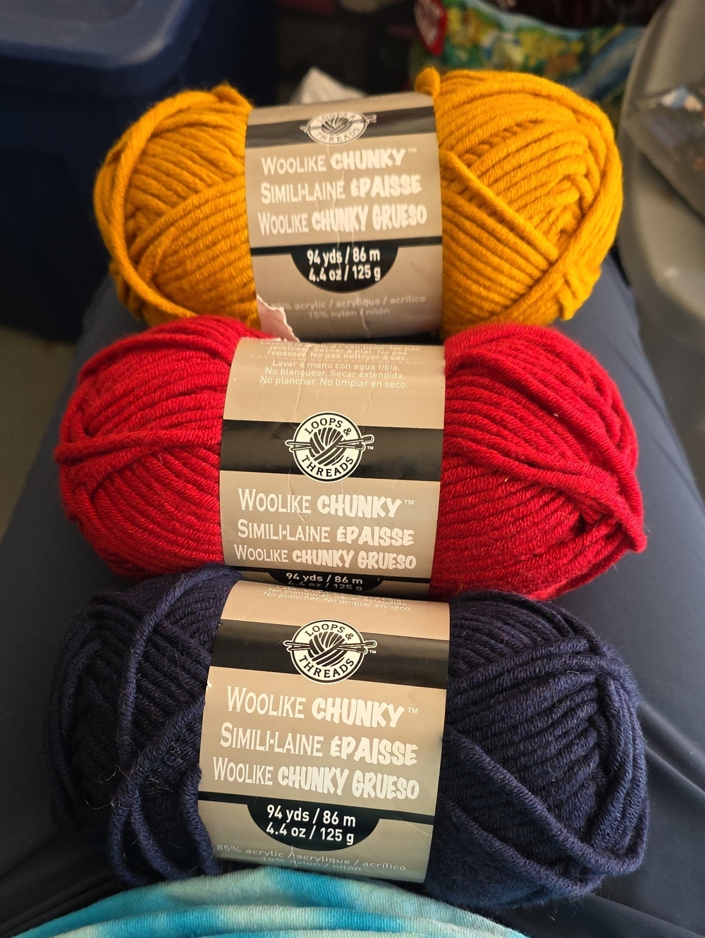 Loops & Threads Woolike Chunky Yarn Trio - Mustard, Red, Navy